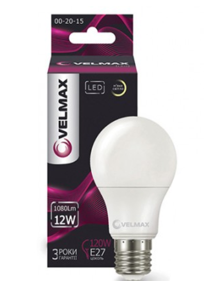 Лампа світлодіодна Velmax A60, 12Вт, E27, 4100К (4823051539284)